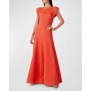 St John Evening Orange Cap Sleeve Eyelet Knit Fit & Flare Gown Size 6 $3995